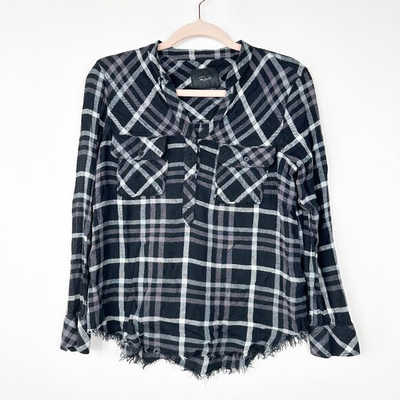 2/$30 Rails Redding  Plaid Shirt Frayed Hem Onyx XS #A0631 TRB3 - Picture 4 of 12